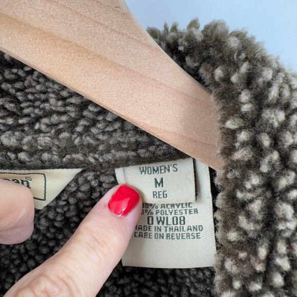 Vintage L.L. Bean Brown Faux Suede Sherpa Lined Vest Button Front Size M Cozy - Picture 5 of 8